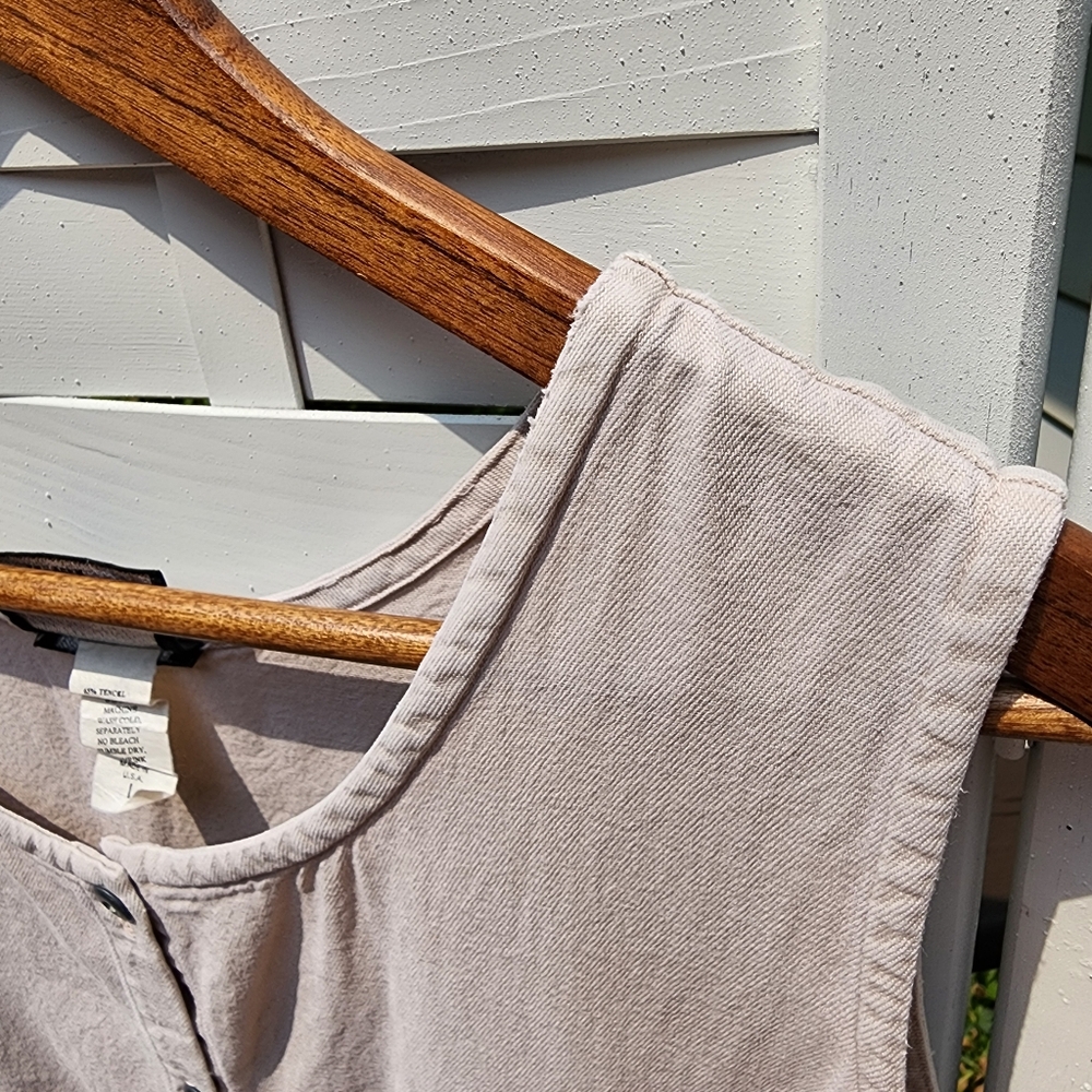 Vintage Eileen Fisher Cotton Tencel Button Front A-line Back Tie Maxi Dress - Picture 10 of 12